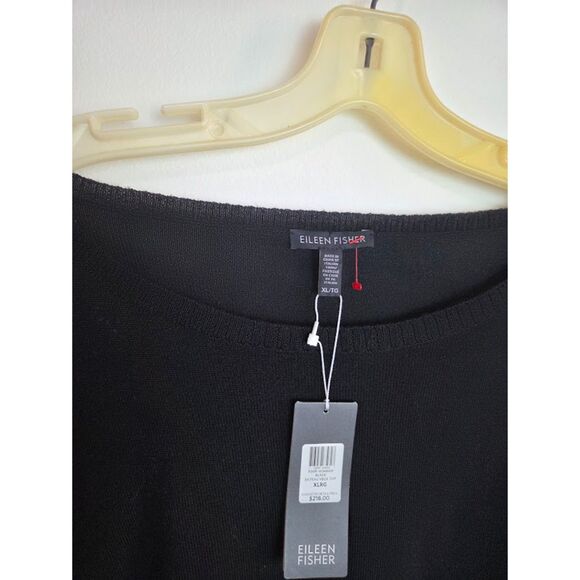 NWT Eileen Fisher Black Bateau Neck 100% Wool Knit Tunic Sweater size XL - Picture 4 of 9
